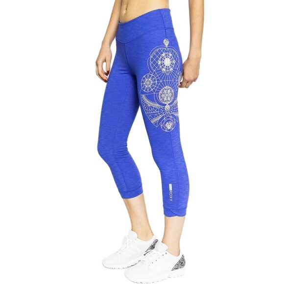 Roxy NWT Persian Blue & White "Hampi" Crop Active Leggings, Size L/XL (12-14) - Picture 2 of 9
